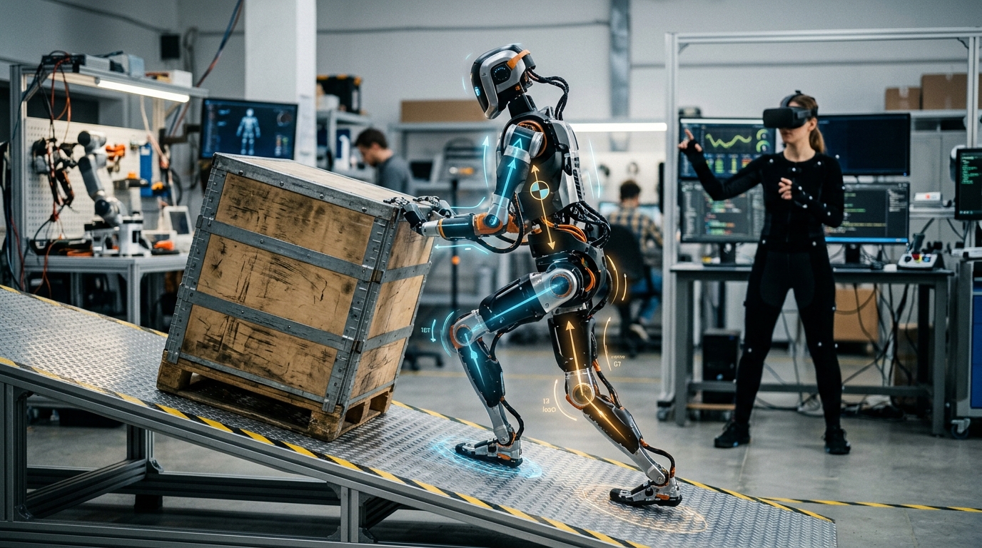 BRACE teaches the Unitree G1 humanoid to hold force and stand on a slope without a height map