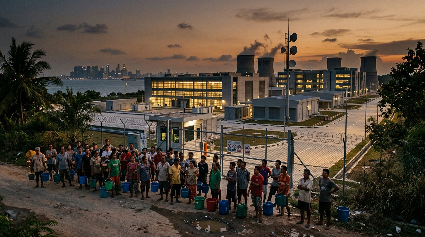 Cientos de vecinos de Batam protestan ante los centros de datos: llevan meses sin agua en el grifo