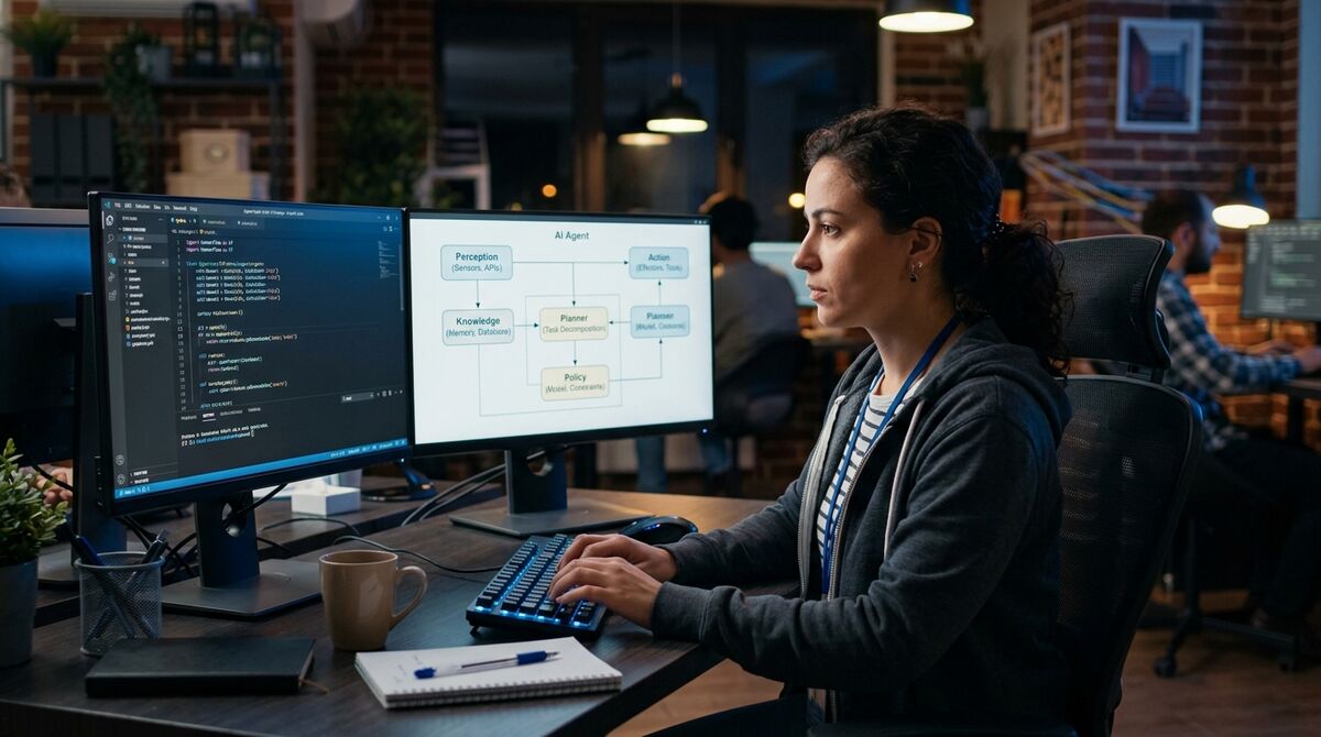 Technical stack of AI agents: LLM, orchestration, vector memory, and tools