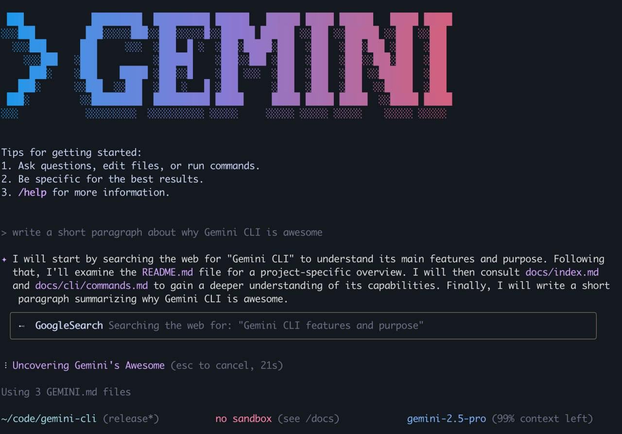 Google выпустили бесплатный ИИ-агент Gemini CLI на мощной модели Gemini 2.5 Pro. Работает на macOS и Windows.